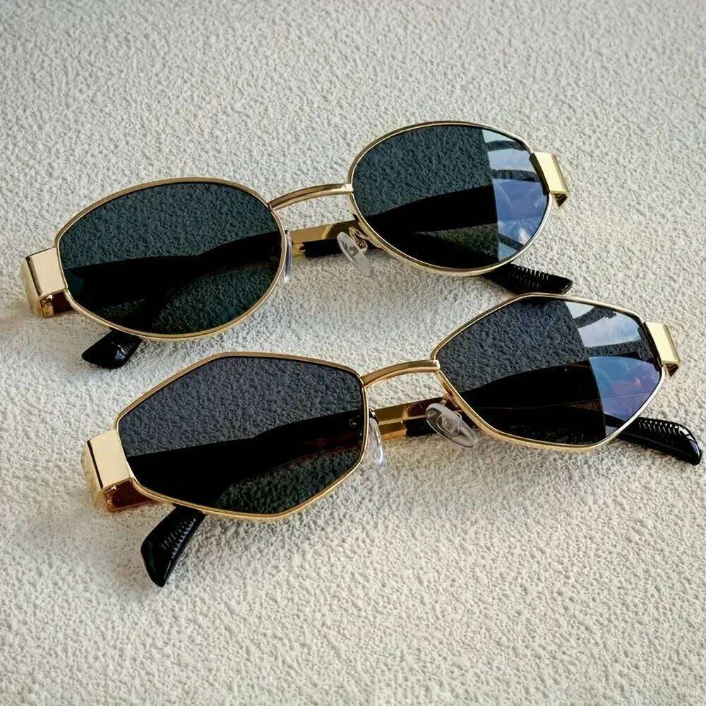 2Pcs Oval & Polygonal Combination Sunglasses, Metal Frame Pc Lenses, Fashionable Wear, Holiday Gifts 26W0224