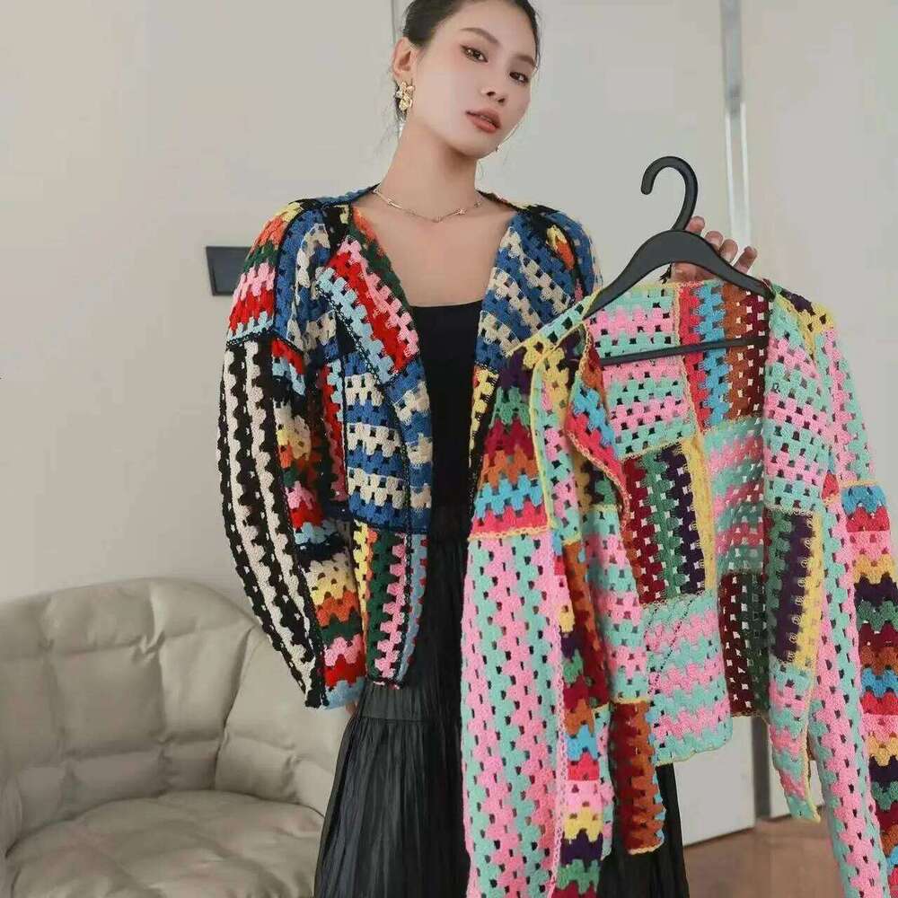 SALIENCY Colorful Crochet Knit Hollow Cardigan Sweater Jacket Women Spring Top Loose Short Knitwear 26L0224