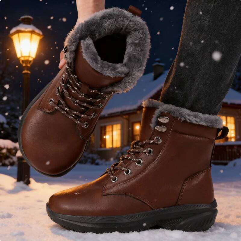 Unisex Winter Barefoot Shoes Womens Men Wide Toe Box Faux Fur Lined Ankle Boots New Artificial Leather Lace Up Platform Sneakers