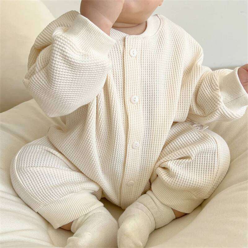 Newborn Baby Boy Waffle Jumpsuit Spring Autumn Girl Solid Bodysuits for Infants Cotton Casual Kids Clothes Boys Costumes 26Y0224