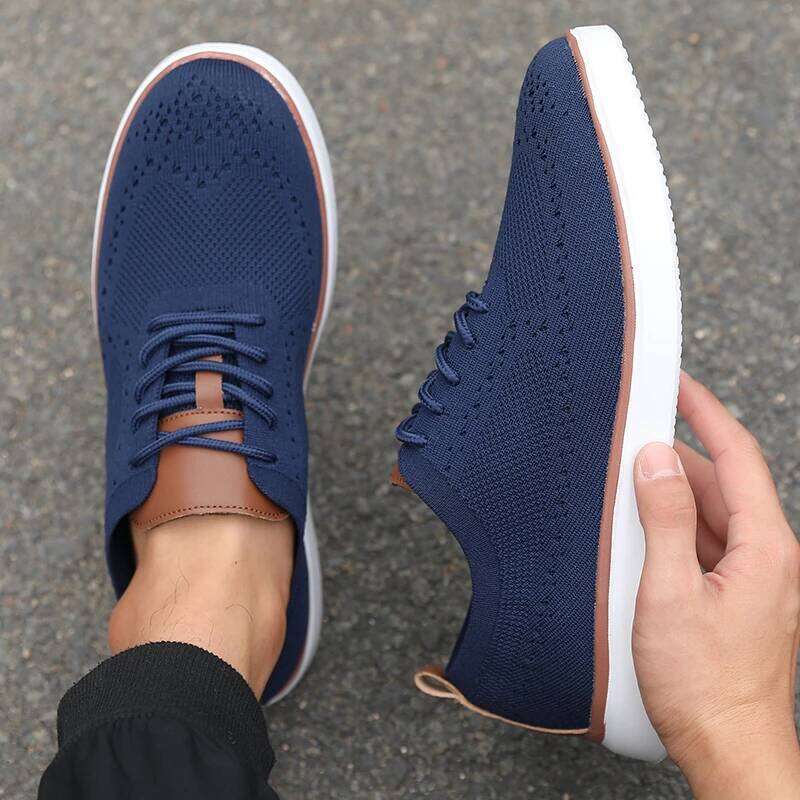 Sleek Men's Breathable Mesh Upper Comfortable Insole Non-Slip Casual Walking Shoes Knit Design Flexible Sole
