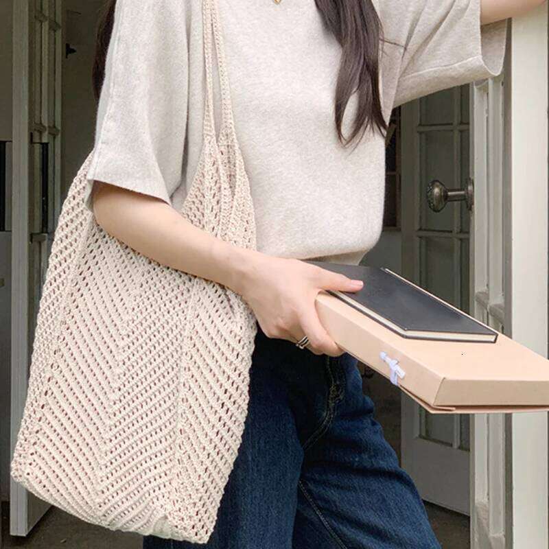 Women Crochet Tote Candy Fashion Knitted Large Capacity Woven Shoulder Bags Solid Color Simple Shopping Bag for Summer Beach Z260224