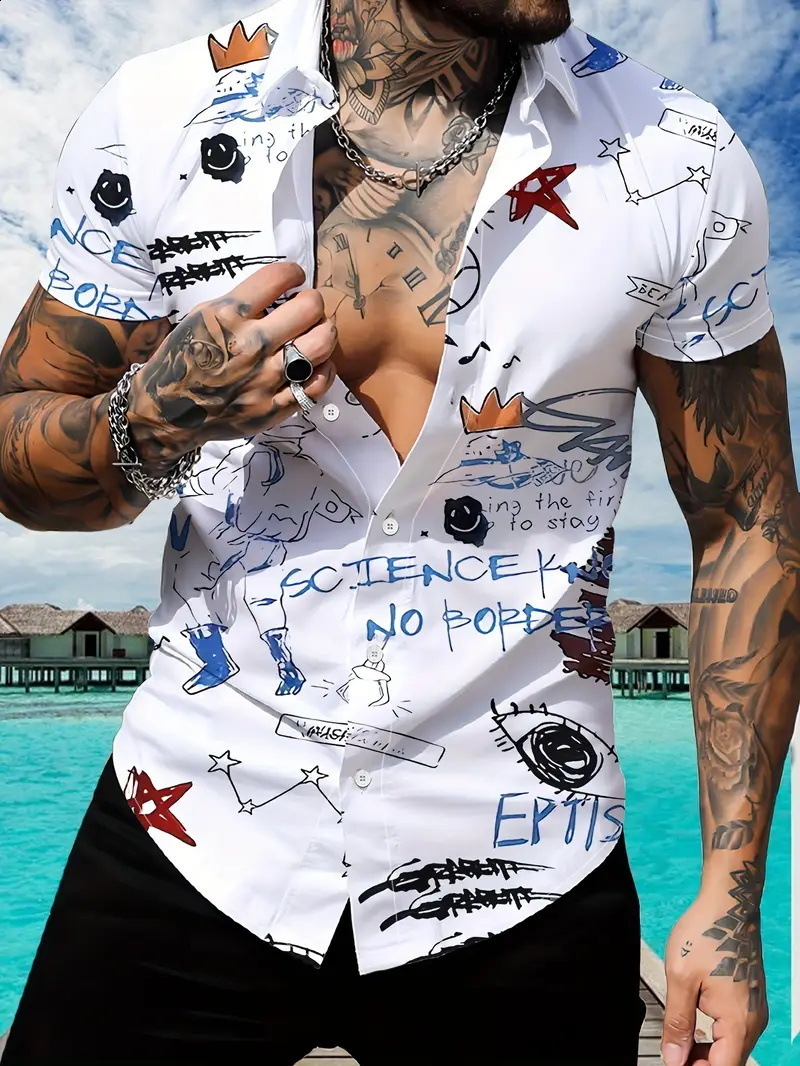 2025 Summer Mens Travel and Vacation Trend 3D Printed Short Sleeve Casual Shirt 240807