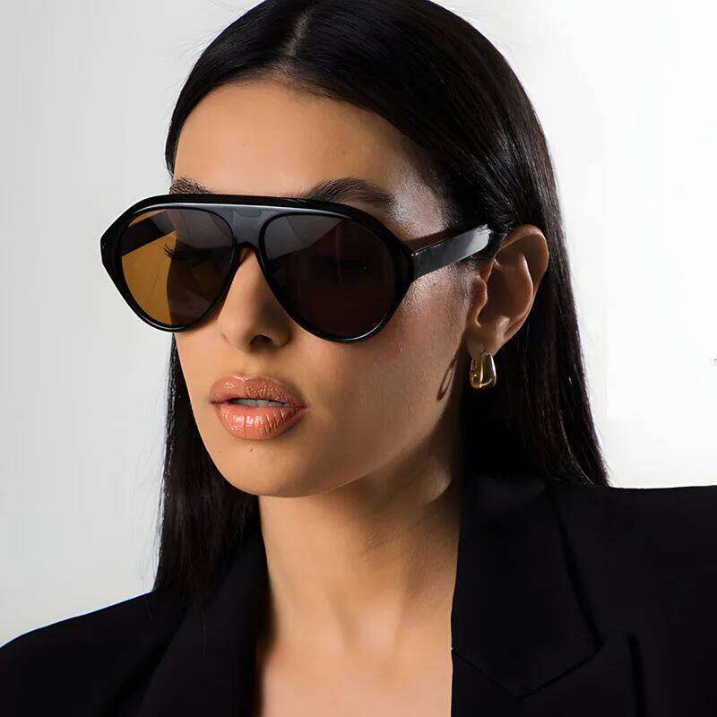 Retro New Oversized Pilot Oval Sunglasses Women Multi Color Lens Simple Style Sun Glasses One Piece Design Eyeglasses UV400 26W0224