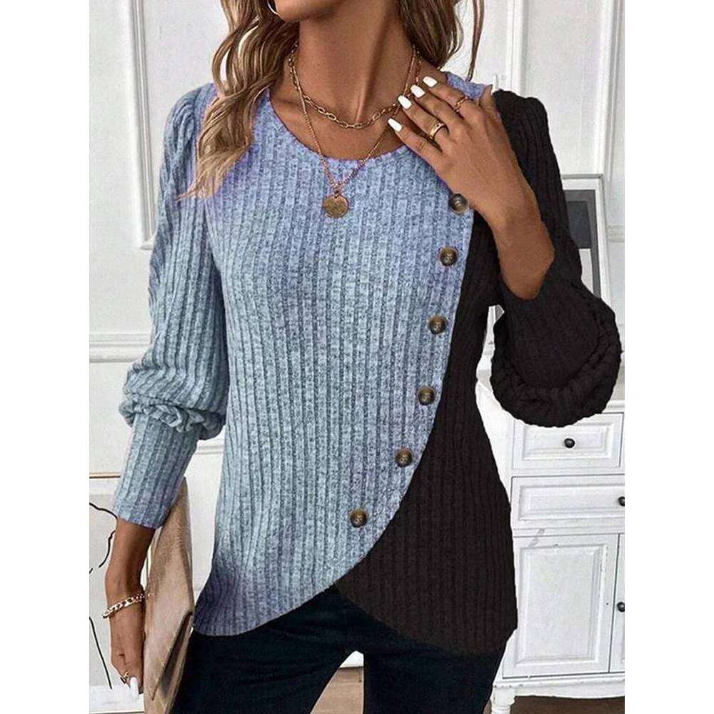 Autumn Buttons Pit Striped Women Sweaters Contrast Color Long Sleeve O-Neck Pullovers Loose Simple Knitted Clothing 26L0224