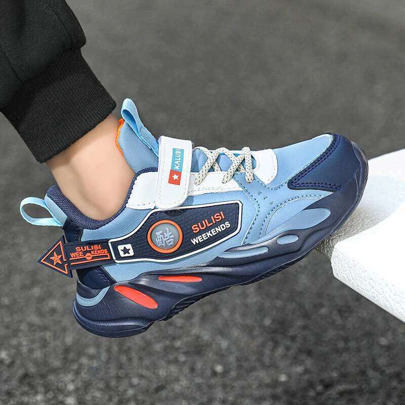 Kids Fashion Sneakers Boys Girls Sport Shoes Autumn Anti Slip Trainers with Velcro Strap Children Leather Sneaker for Daily Wear 26W0224