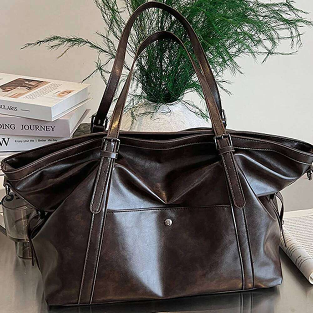 Dark Large Capacity Shoulder PU Leather Tote Solid Color Crossbody Purse Classic Design Casual Style Women Daily Use Bag Z260224