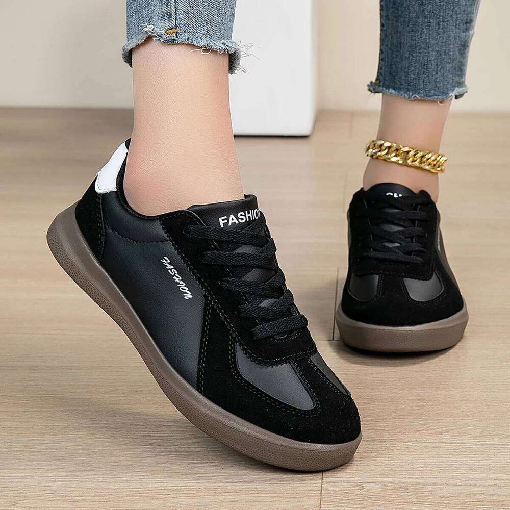 Sneakers Women Retro Round Head Soft PU Leather Spring Versatile Breathable Lightweight Sports Shoes for Couples