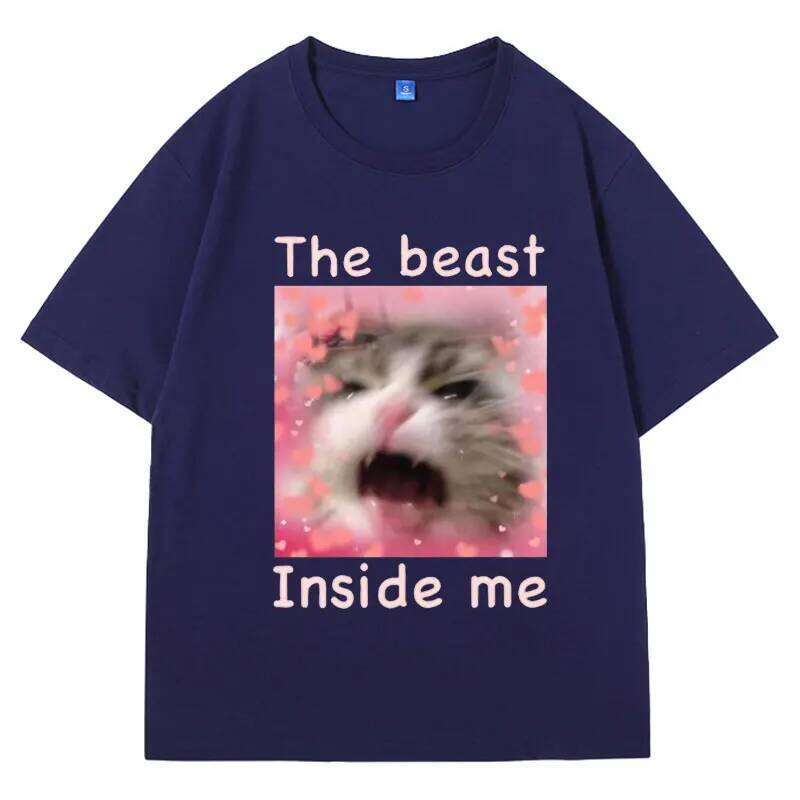 The Beast Inside Me Meme T Shirt Funny Cat Gift Men Women Oversized Comfort Cotton T-shirt Fashion Gothic Tee Shirts H260224