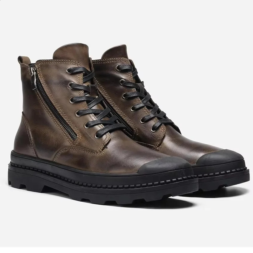 Natural Cow Leather Men Winter Boots Handmade Retro Men Boots Genuine Leather Men Winter Shoes 9550 260130