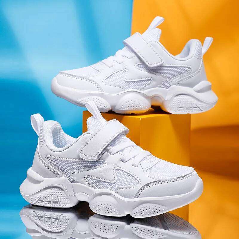 Children's Sports Boys Girls Fashion Mesh Breathable Non-slip Kids Running Shoes for Boy White School Sneakers 26W0224