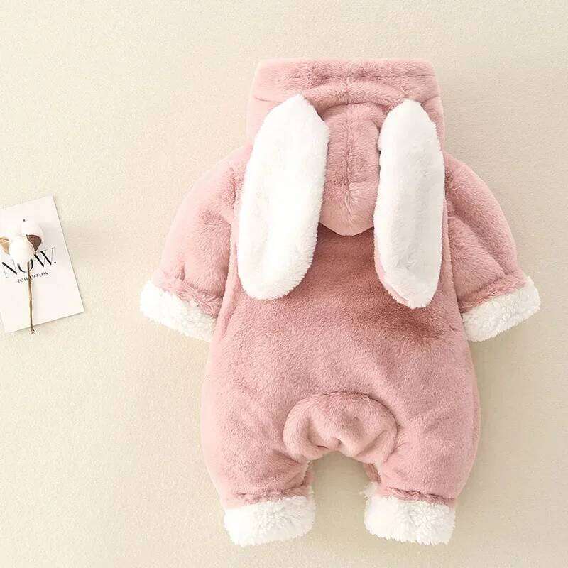 Rompers Winter Warm Coral Fleece Newborn Baby Girl Clothes Rabbit Coats Infant Jumpsuit Animal Overalls Pajamas 26Y0224