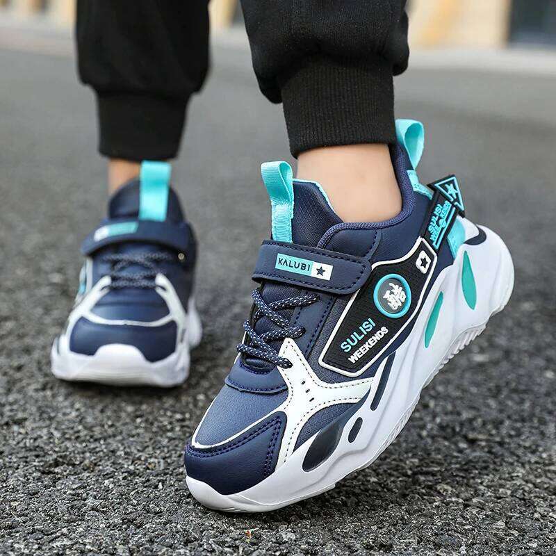 Kids Fashion Sneakers Boys Girls Sport Shoes Autumn Anti Slip Trainers with Velcro Strap Children Leather Sneaker for Daily Wear 26W0224