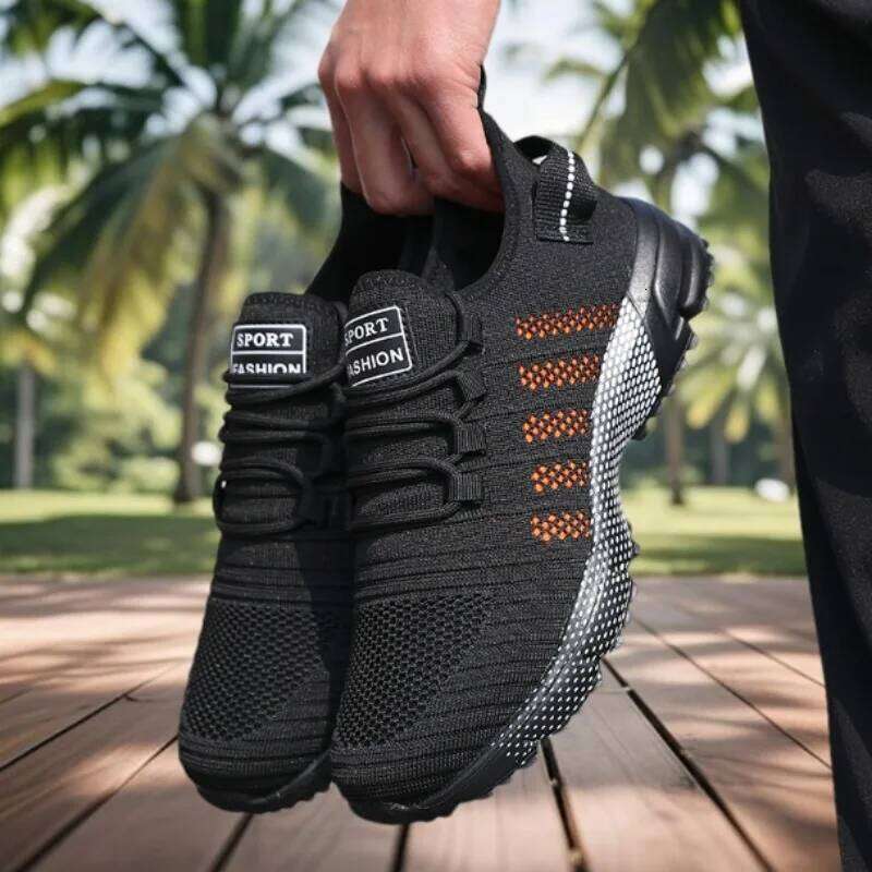 New Trendy Men's Sports Sneakers Lightweight Flexible Classic Fashion Running Shoes Breathable Knitted Upper Athletic Footwear