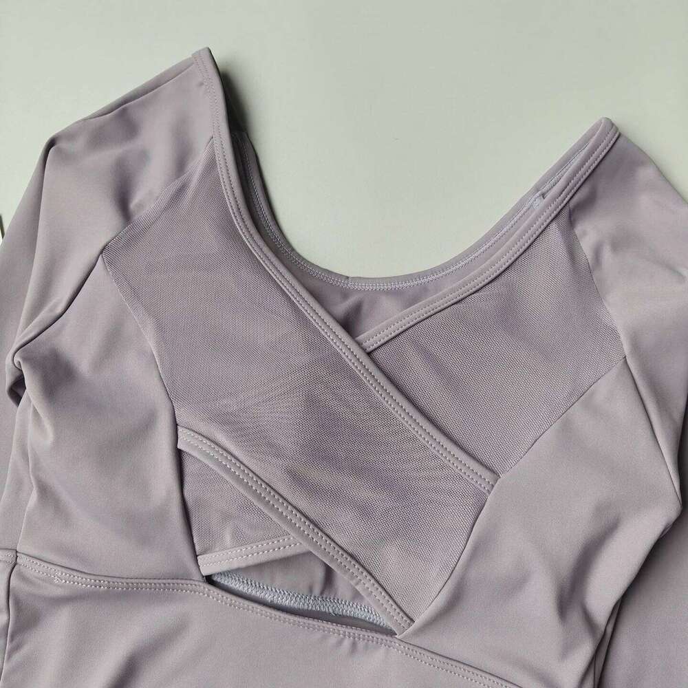 Built-in Bra Workout Top for Women, Mesh Long Sleeve Shirt, Slim Fit Yoga Fitness Wear 26Y0224