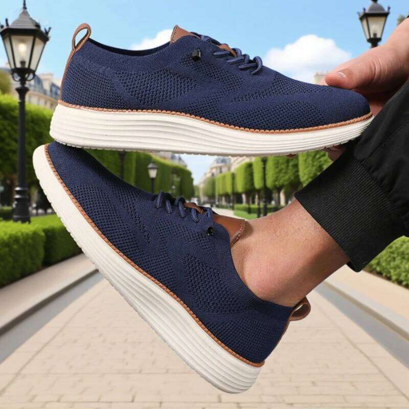 Men's Breathable Casual Navy Blue Lightweight Sneakers Fashion Mesh Upper Comfort Trendy Outdoor Street Style Men Shoes