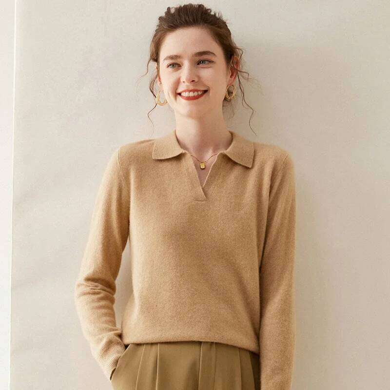 WinvyNee Women Cashmere Merino Wool Sweater Polo Neck Loose Solid Knit Tops Sweaters Casual Pullover Jumpers Autumn A1054004 26W0224