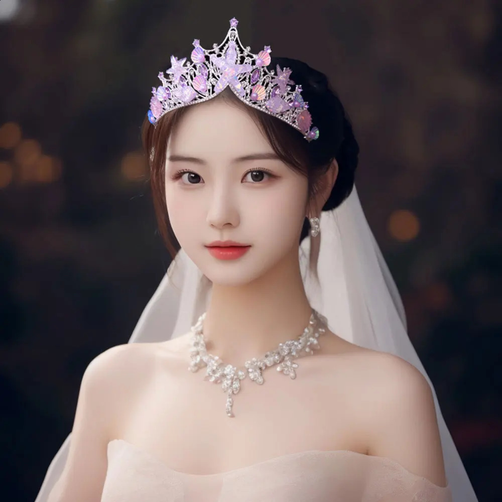 KMVEXO Mermaid Fish Crowns Ocean Style Costume Seashell Starfish Tiaras for Women Girls Princess Birthday Party Hair Accessories 260208