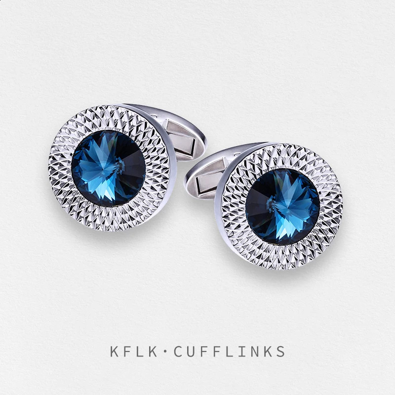 KFLK Round Shirt Cufflinks for Mens Crystal Cuff link Wedding Button High Quality Guests 260208