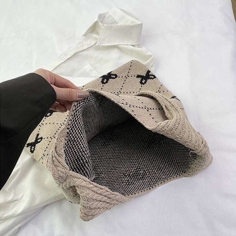 Beach Shoulder Women Crochet Tote Large Capacity Bow Pattern Knitted Shopping Bag Traveling Handbag Z260224