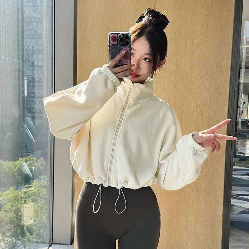 Autumn and winter Women Loose Sport s Lamb-Fleece Yoga Running Long Sleeves Top Outdoor Recreation Workout Coats 26Y0224