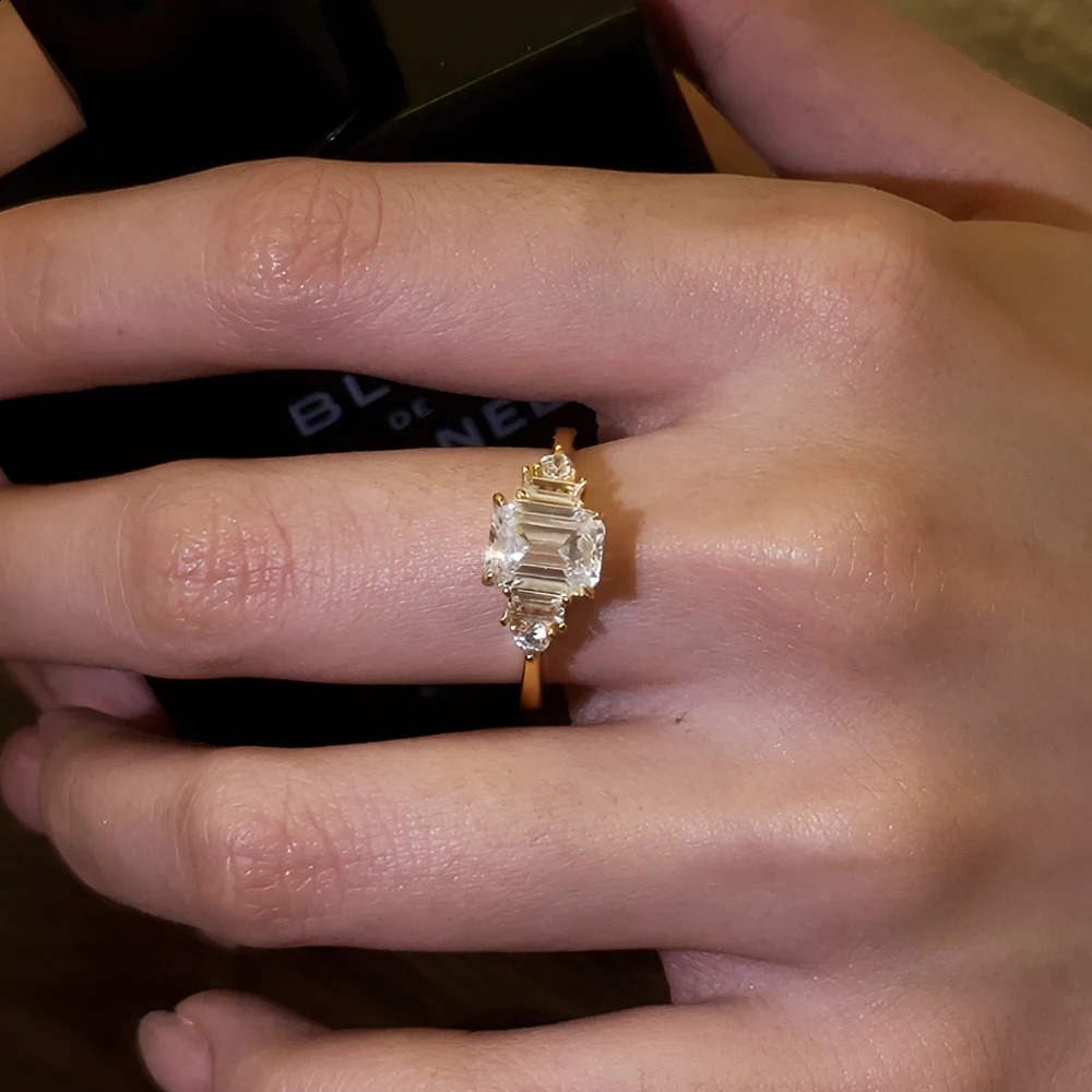 BXINY 2CT Emerald Cut Rings S925 Silver 18K Gold Plated GRA Certified Lab Diamond Wedding Band for Women Gift Jewelry 260124