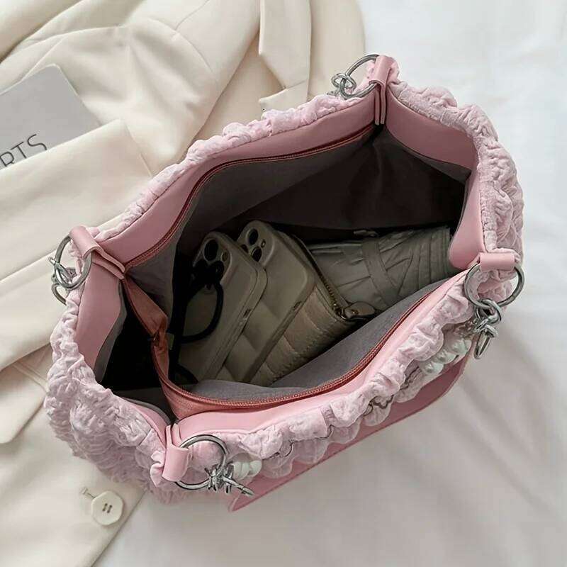 Chic Cloud Tote Large Capacity Nylon Women's Shoulder Bag with Zipper Closure Polyester Lining, Perfect for Commuting Outing Z260224