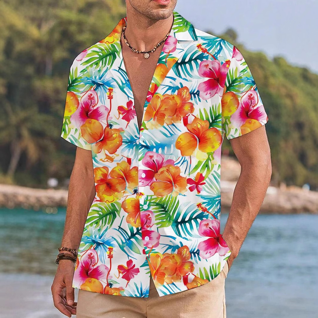 2025 Summer Mens Travel and Vacation Trend 3D Printed Short Sleeve Casual Shirt 240807