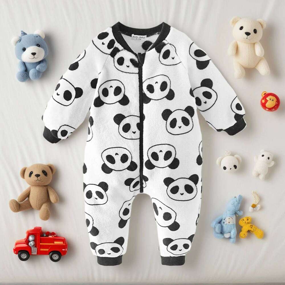 Warm Cute Panda Winter Baby Rompers Long Sleeve Infants Little Kids Jumpsuits Clothing Zipper 26H0224