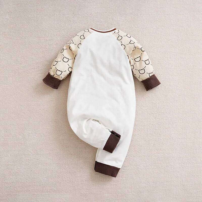 Newborn BoyAndGirl Jumpsuit Baby Cute Patchwork Color Contrast Graphic Teddy Bear Spring And Autumn Long SleevedJumpsuit 26Y0224