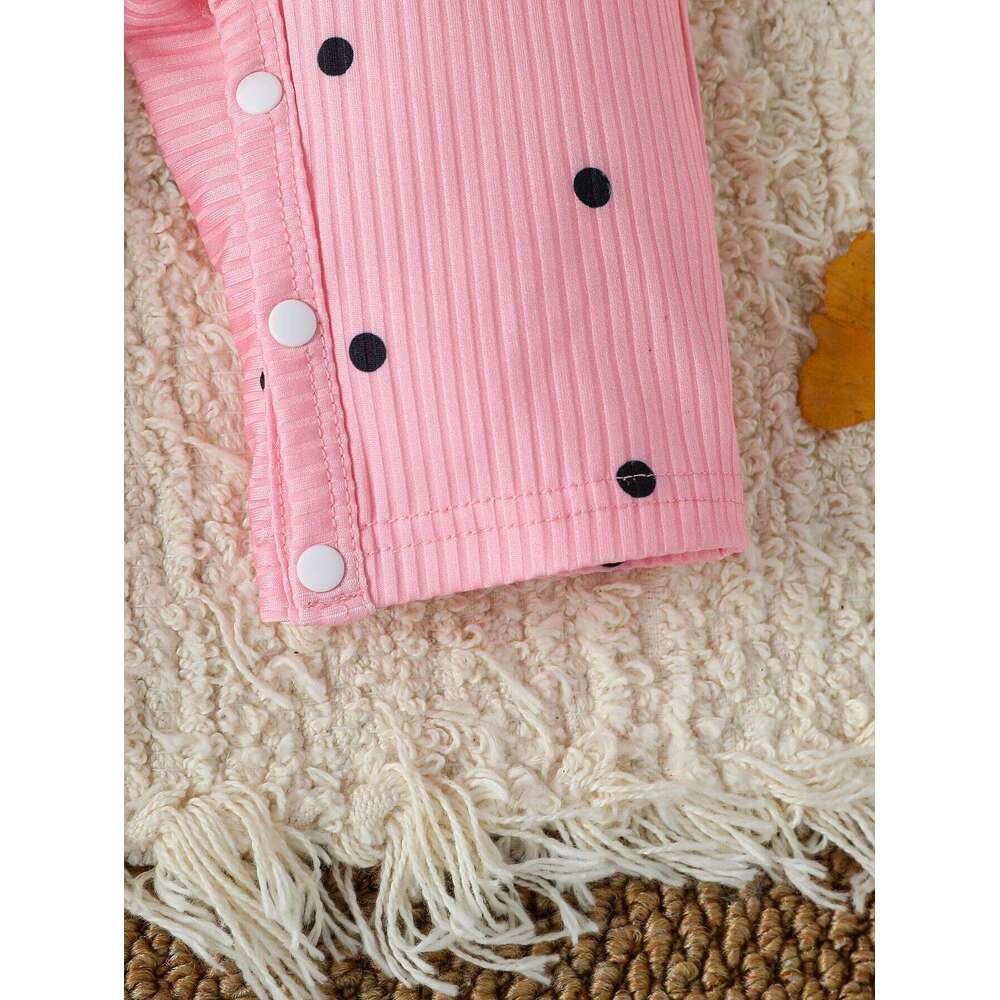 2Pcs Baby Girl Romper Jumpsuit Autumn Ribbed Ruffle Long Sleeve Heart Print Bodysuit Newborn Infant Girls Cute Daily Clothes 26H0224