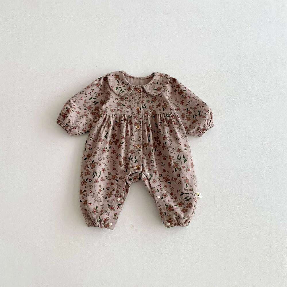 2026 Spring New Baby Long Sleeve Romper Infant Girl Peter Pan Collar Floral Jumpsuit Cotton Newborn Toddler Clothes 0-24M 26H0224