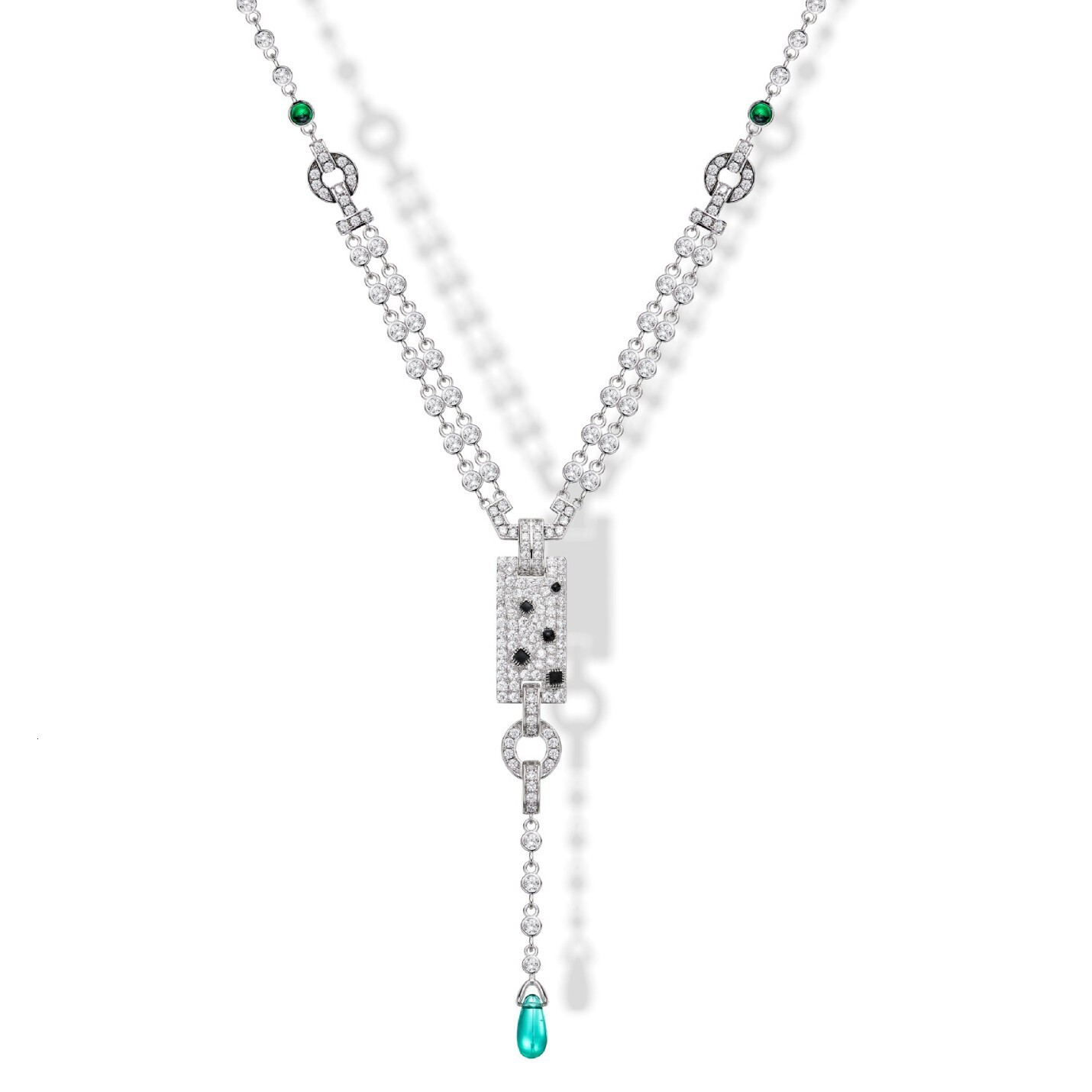 Necklace Double-Chain Print Necklace, Gold-Plated With Black Enamel Necklace, Unique Retro Leopard Element Collarbone Chain Necklace