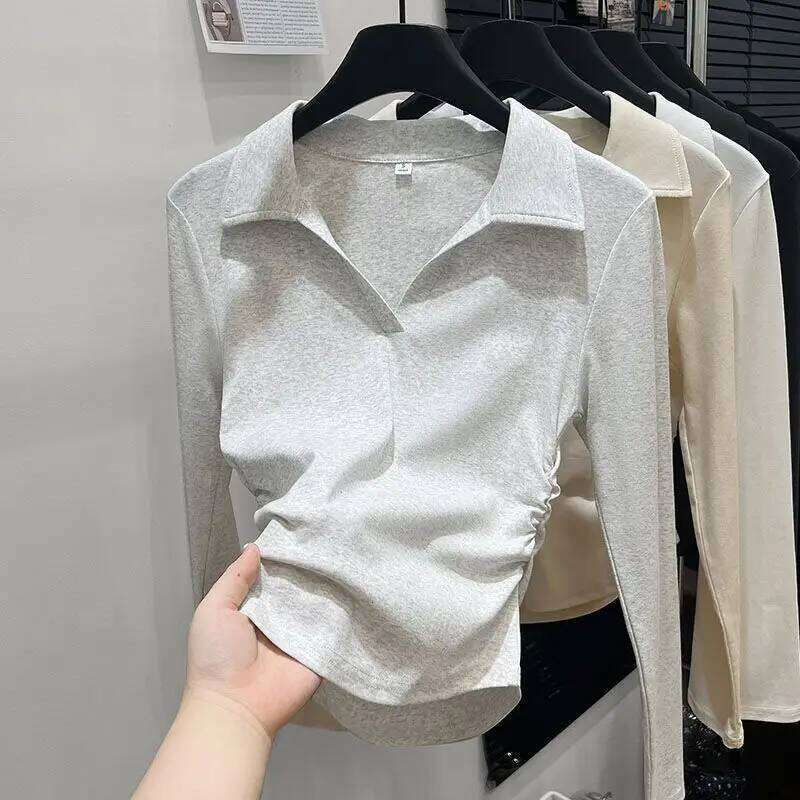 Autumn Cotton Sexy Women's T Shirt Long Sleeve Skinny Slim Basic Solid Black White Crop Polo TShirt Casual Top Tee for Women 26W0224