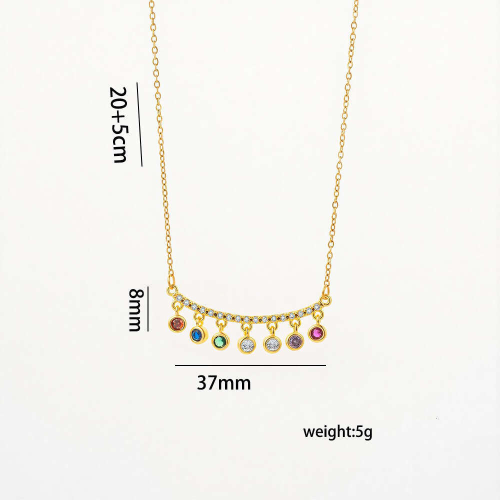 Round Rainbow Zircon Tassel Necklace Fashionable And Versatile O-Chain For Women