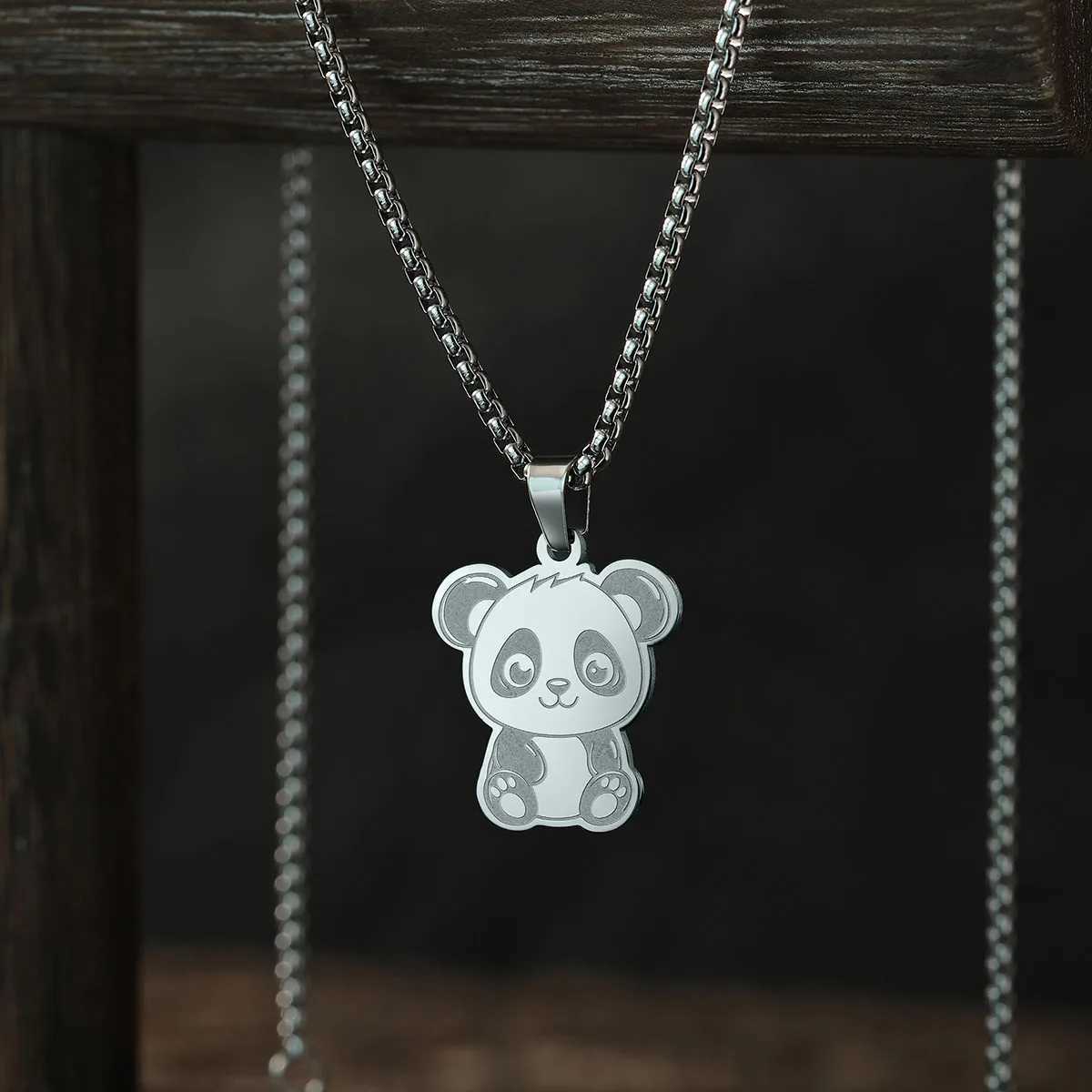Kinitial Stainless Steel Necklaces Cute Chinese National Treasure Panda Pendant Choker Clavicle Chain Fashion Jewelry For WomenXJ260224