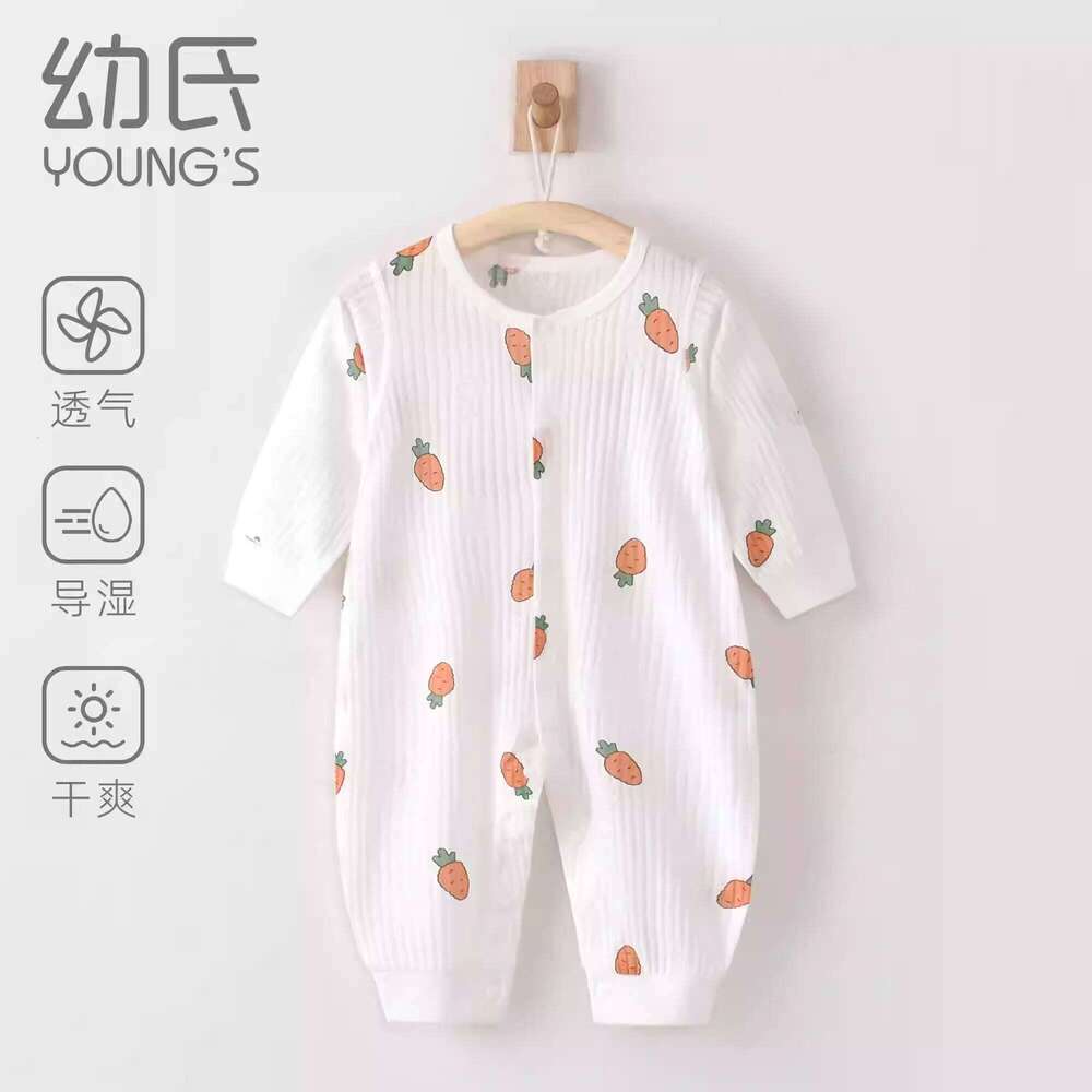 Summer Long Sleeve Baby Romper Air Conditioning Sweatcloth Fabric Breathable Cool No-sew Crawling Suit Harai 26H0224