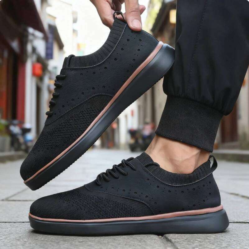 Casual Sneakers 2025 New Design Block Style Breathable Knitted Mesh Walking Shoe Fashionable Retro Comfortable Men's Shoes