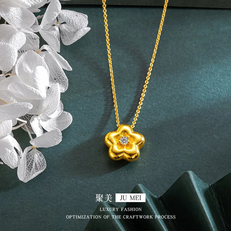 Flower Ring Earring Necklace Set for Women 24K Gold AU999 Minimalist Jewelry with Gradient Pink Enamel Petals 260207