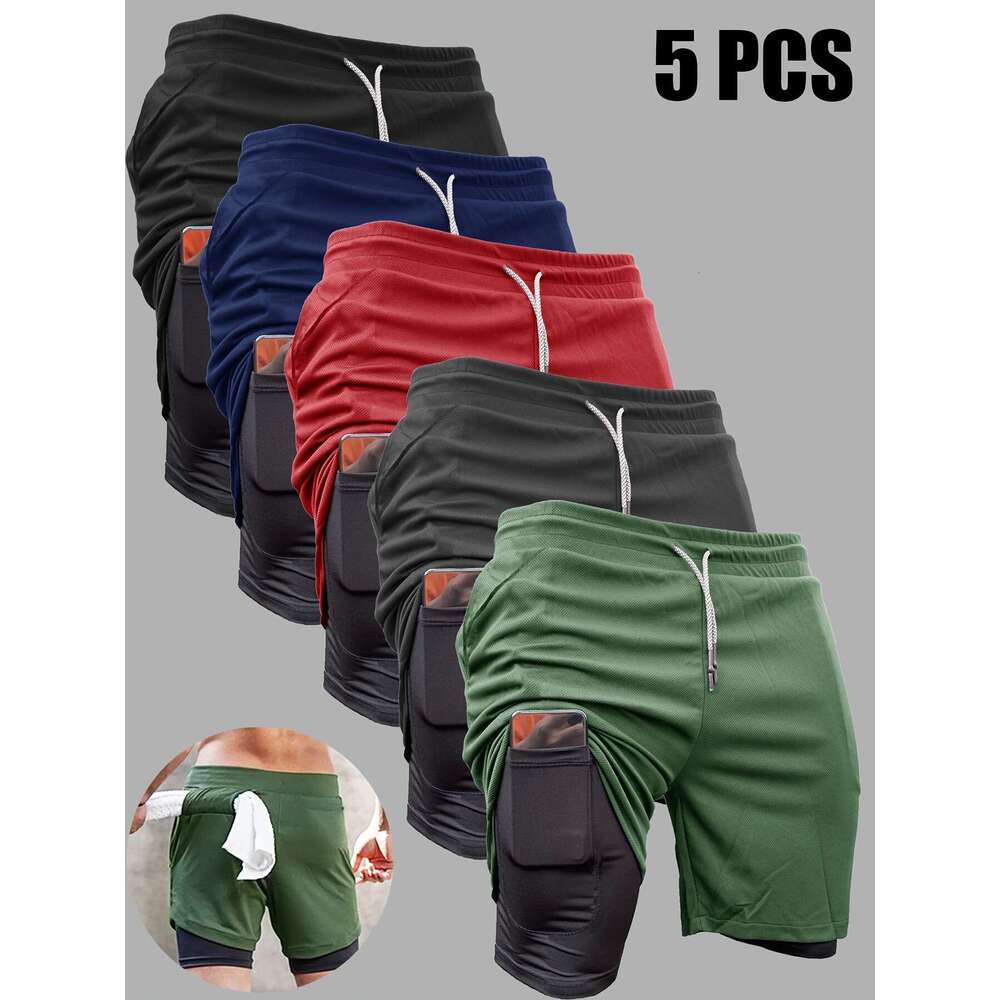 Five-Pack Summer Men's Running Sports Casual Loose Double-Layer Plus Size Basketball Gym Shorts Men