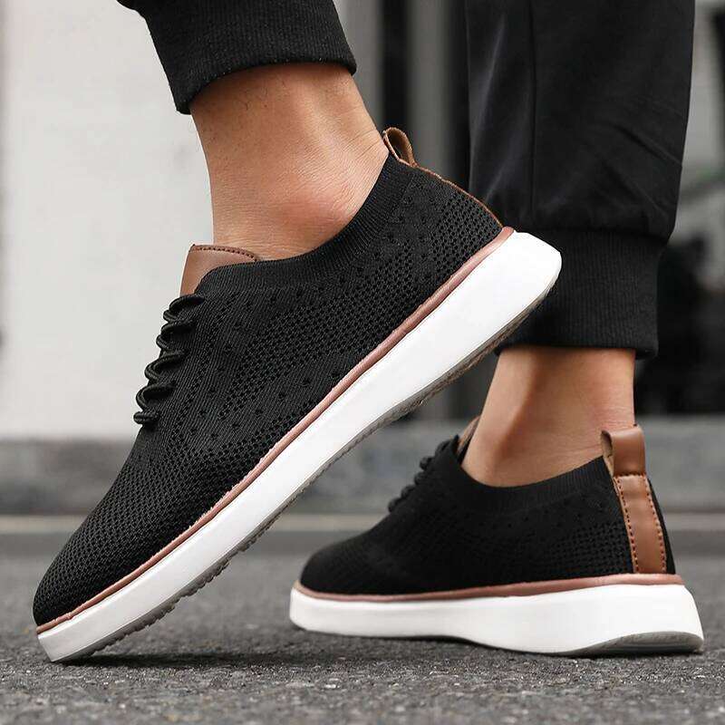 New Men's Knit Sneakers Lightweight Breathable Mesh Casual Non-Slip Soft Sole Fashion Daily Wear Comfortable Walking Shoes