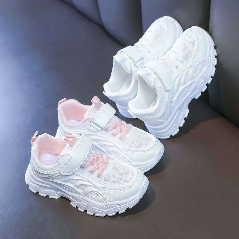 Kids White Breathable Comfortable Students Sports School Trendy 2025 New Children Running Shoes Thick Soft Sole 26W0224