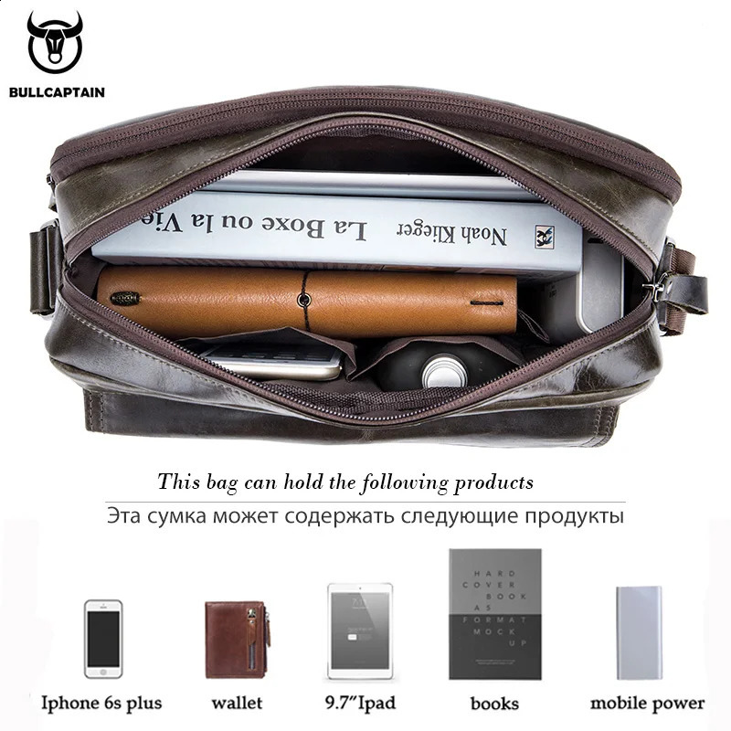 BULLCAPTAIN Genuine Leather Mens Crossbody Bag Large Capacity Casual Multifunctional Handbag A Fashion Business Briefcase 260202