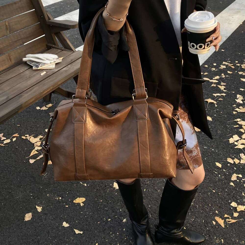 Large Capacity Tote For Women High Quality Travel Shoulder Black Brown Lady Handbag Solid Pu Leather Messenger Bag Z260224