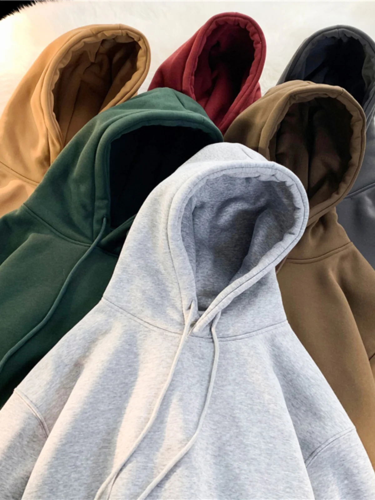 Factory Direct Sales Latest Solid Color Loose Breathable High Street Retro Mens Crew Neck Cotton Versatile Hoodie 260124