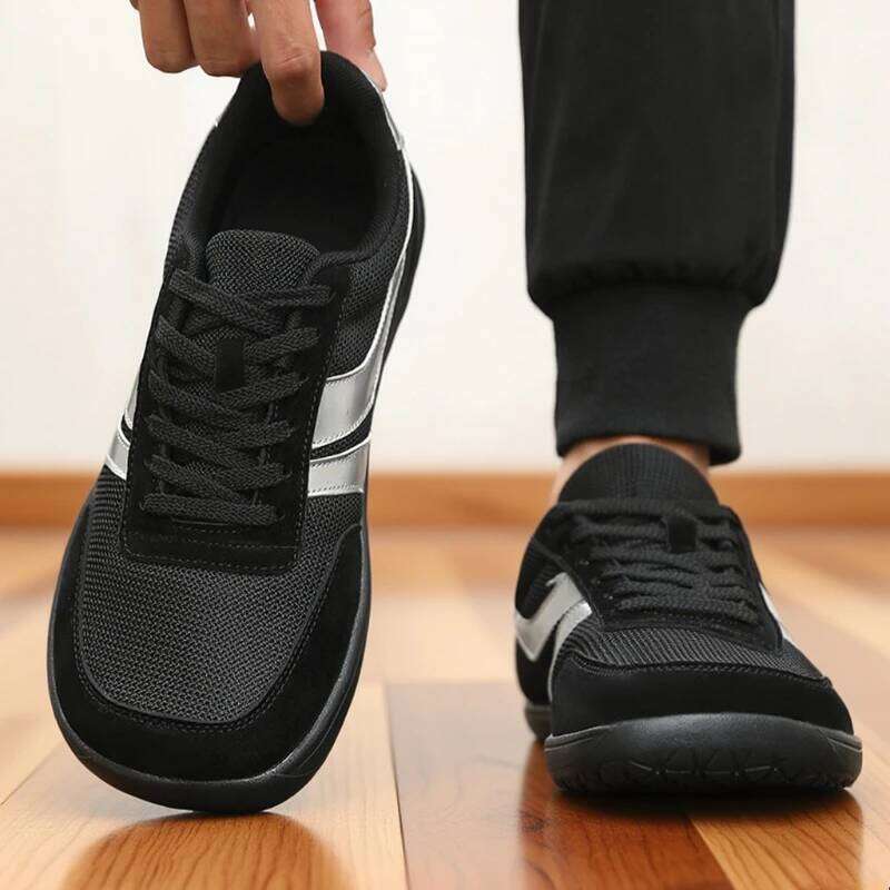 Breathable Sports Black Mesh Construction Wide Width Walking Shoes 2025 Comfortable Trendy Men's Sneakers