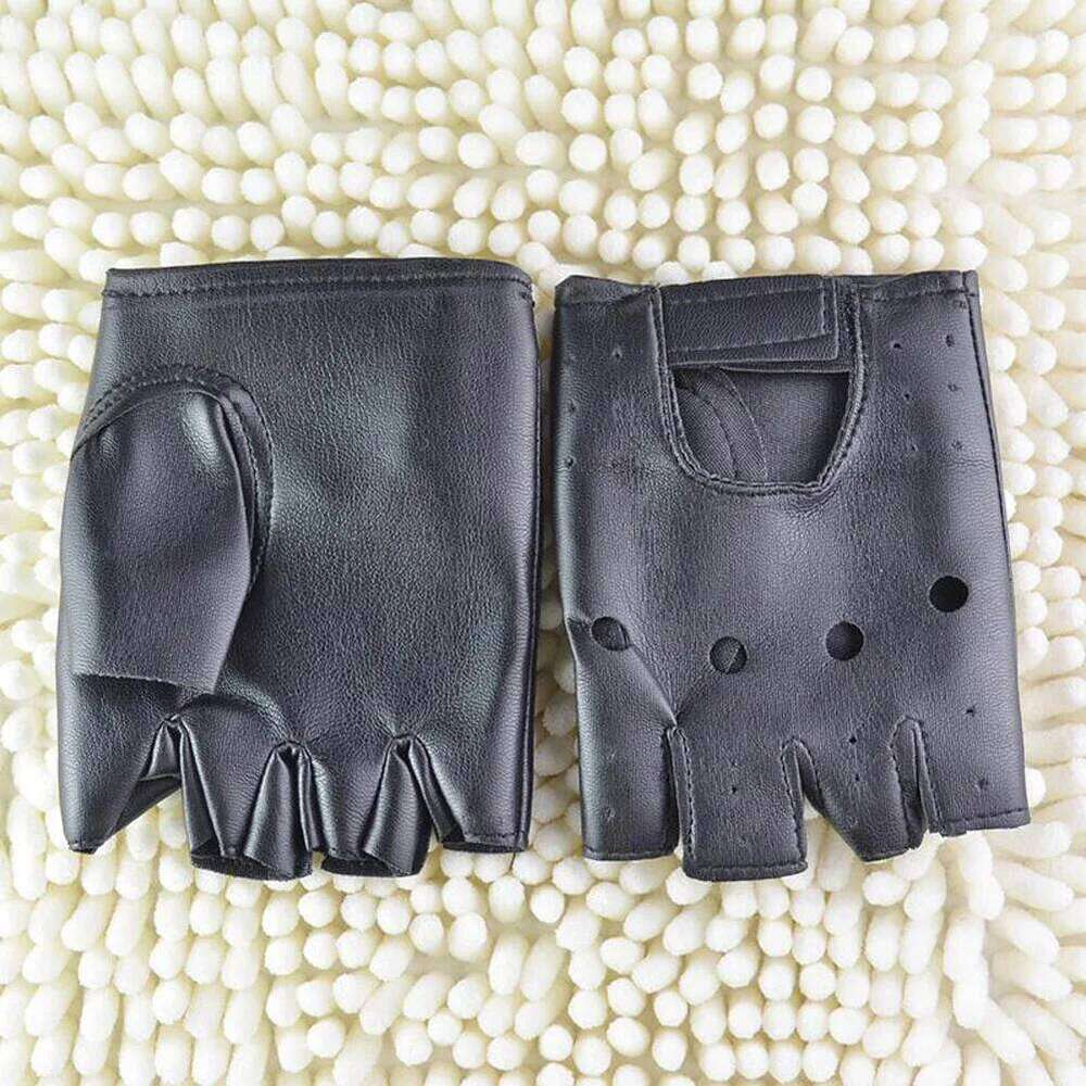 Men Slip-resistant Leather Moto Fingerless Half Finger High Quality Hip-Hop Mittens Driving Training Fitness Gloves 26H0224