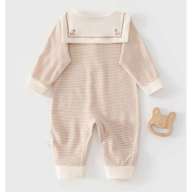 2026 Spring Cotton Newborn Jumpsuit Baby Bodysuits and One-pieces 0-24M Boys Girls Sailor Collar Stripe Boneless Soft Romper 26Y0224
