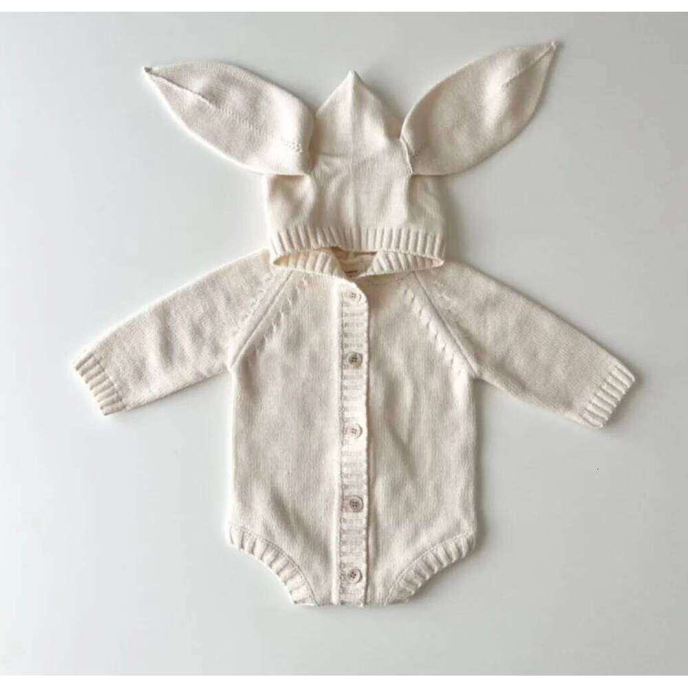 Knitted Newborn Bunny Ear Hooded Baby Girl Clothes Cotton Toddler Sweater Romper Boy Jumpsuit Playsuit 26H0224