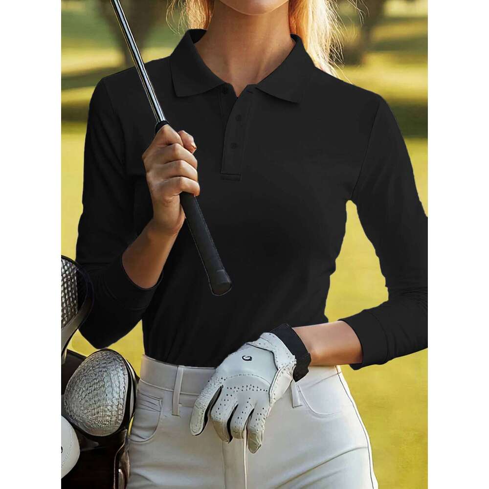 Woman Business Solid Color Polo Shirts Womens Y2K Hip Hop Autumn Long Sleeves Soft Casual T-Shirt Lapel Unisex Sportswear 26W0224